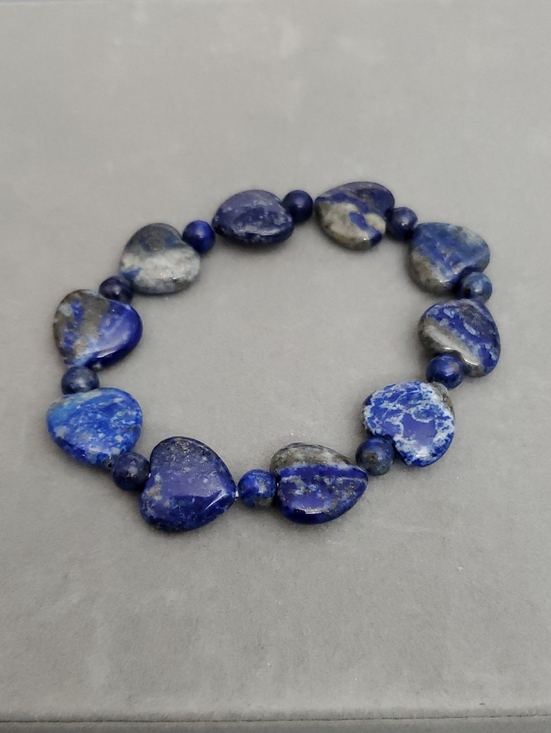 Jewelry - Lapis Lazuli Heart Bead Stretch Bracelet - Deep Blue